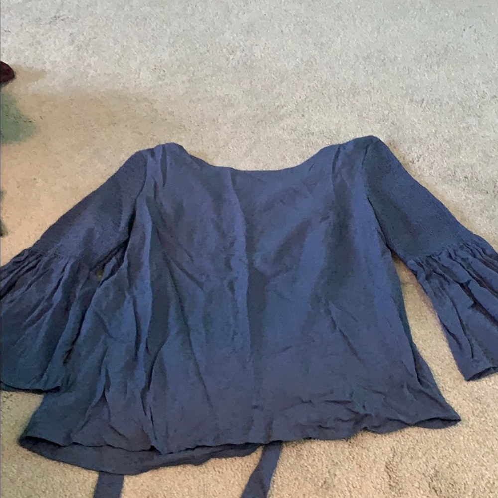 Blue Smocked Sleeve Blouse